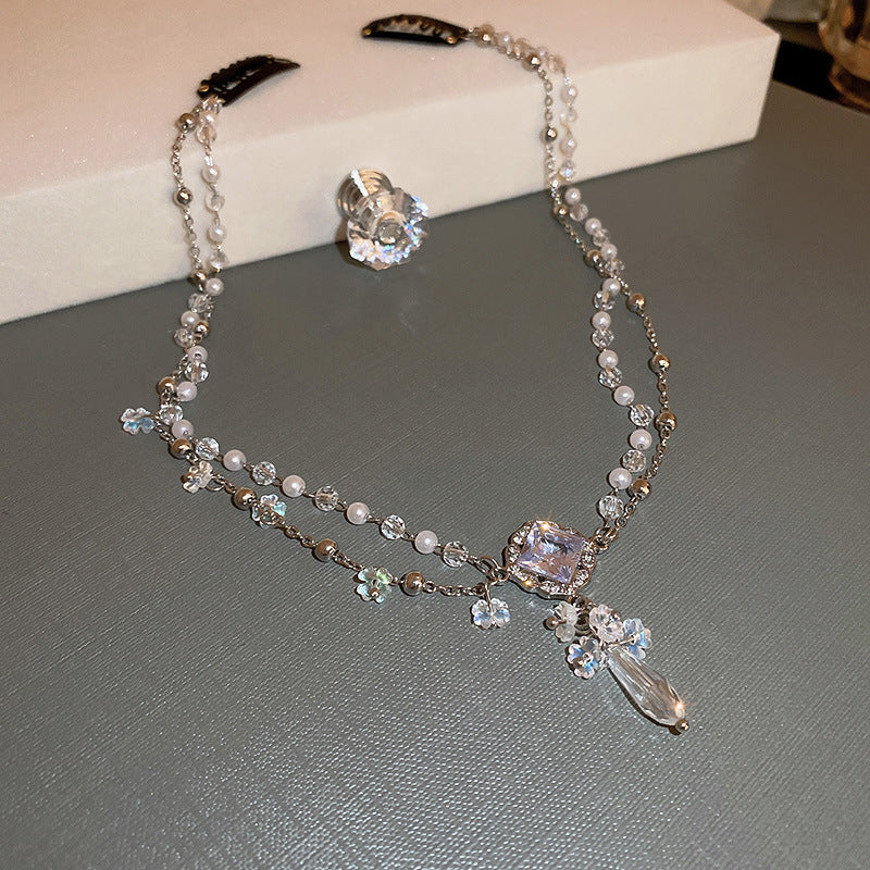 Pearl Crystal Water Drop Double Layer Hair Chain Personality