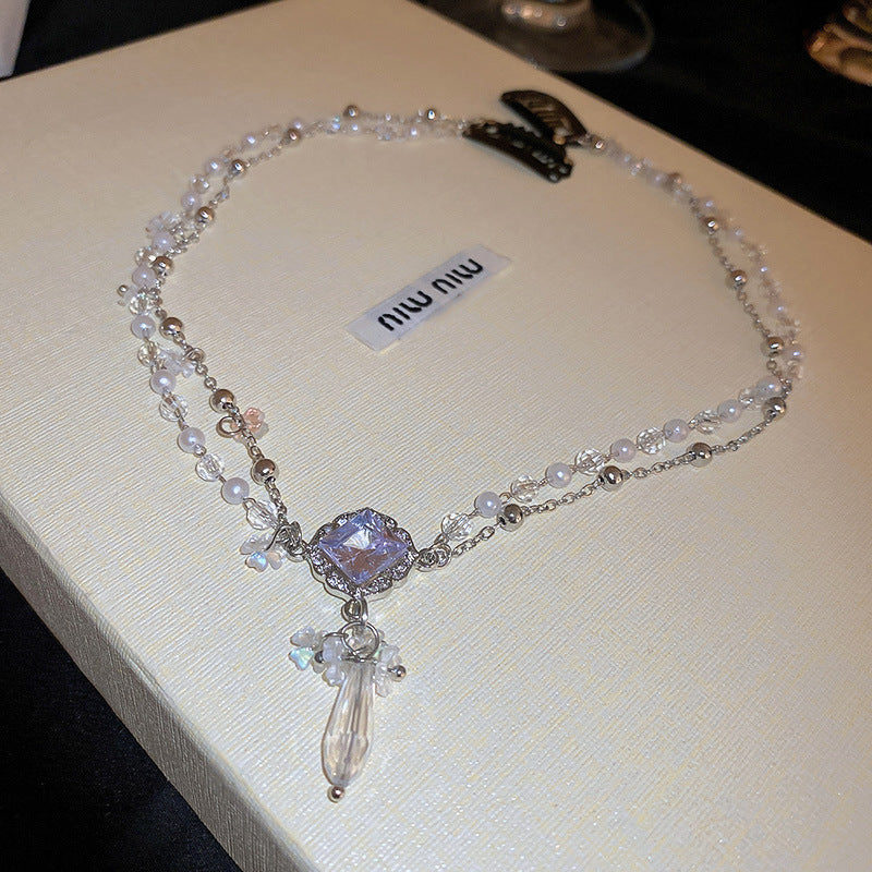 Pearl Crystal Water Drop Double Layer Hair Chain Personality