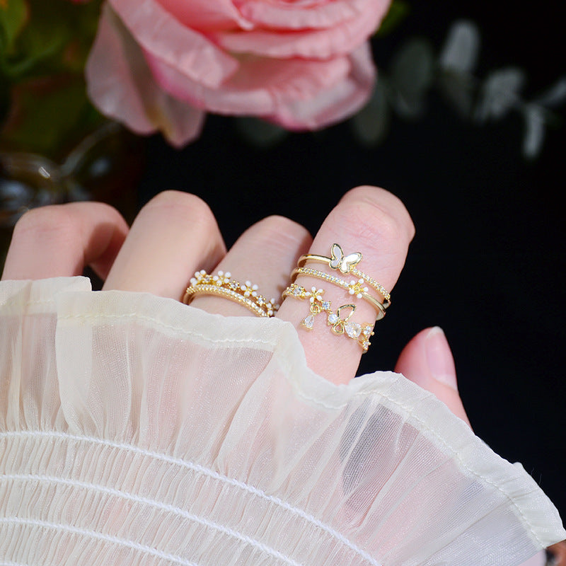 Butterfly Gentle Flower Ring Female Water Drop