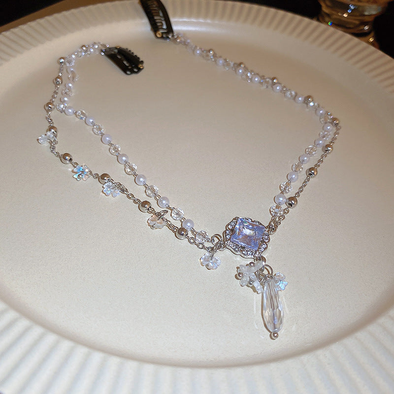 Pearl Crystal Water Drop Double Layer Hair Chain Personality