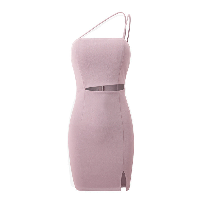 Fashionable Sexy Sloping Shoulder Waist Wrap Dress